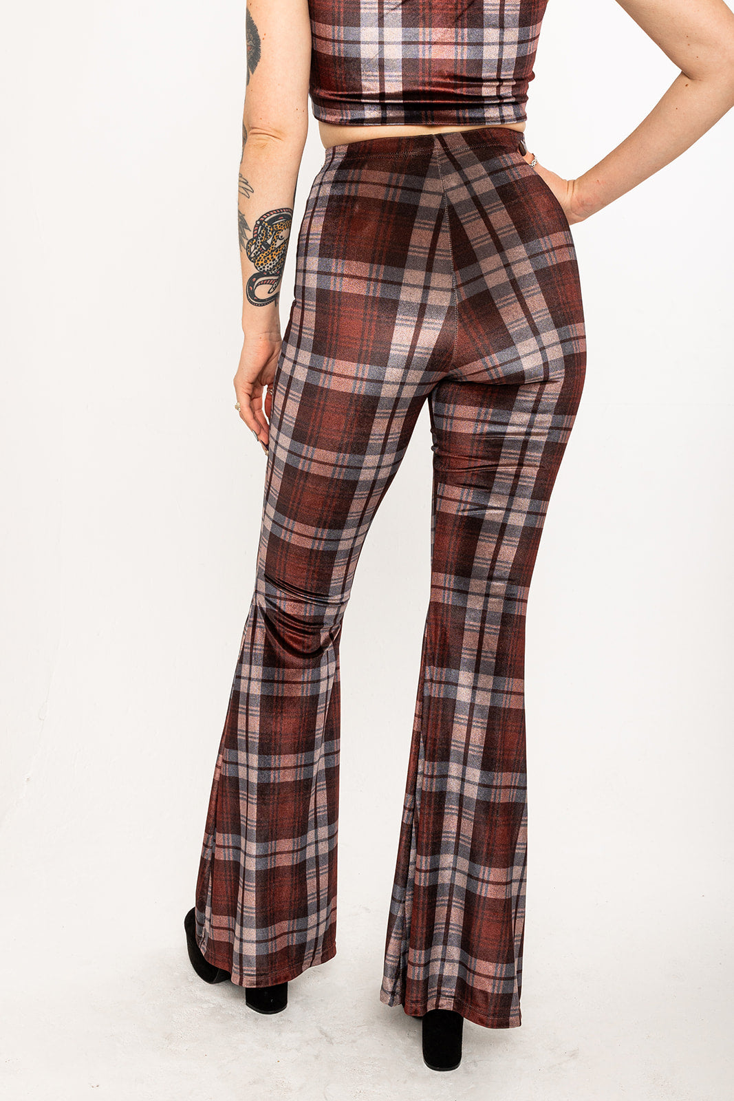 Flared Trousers - Tartan - Brown