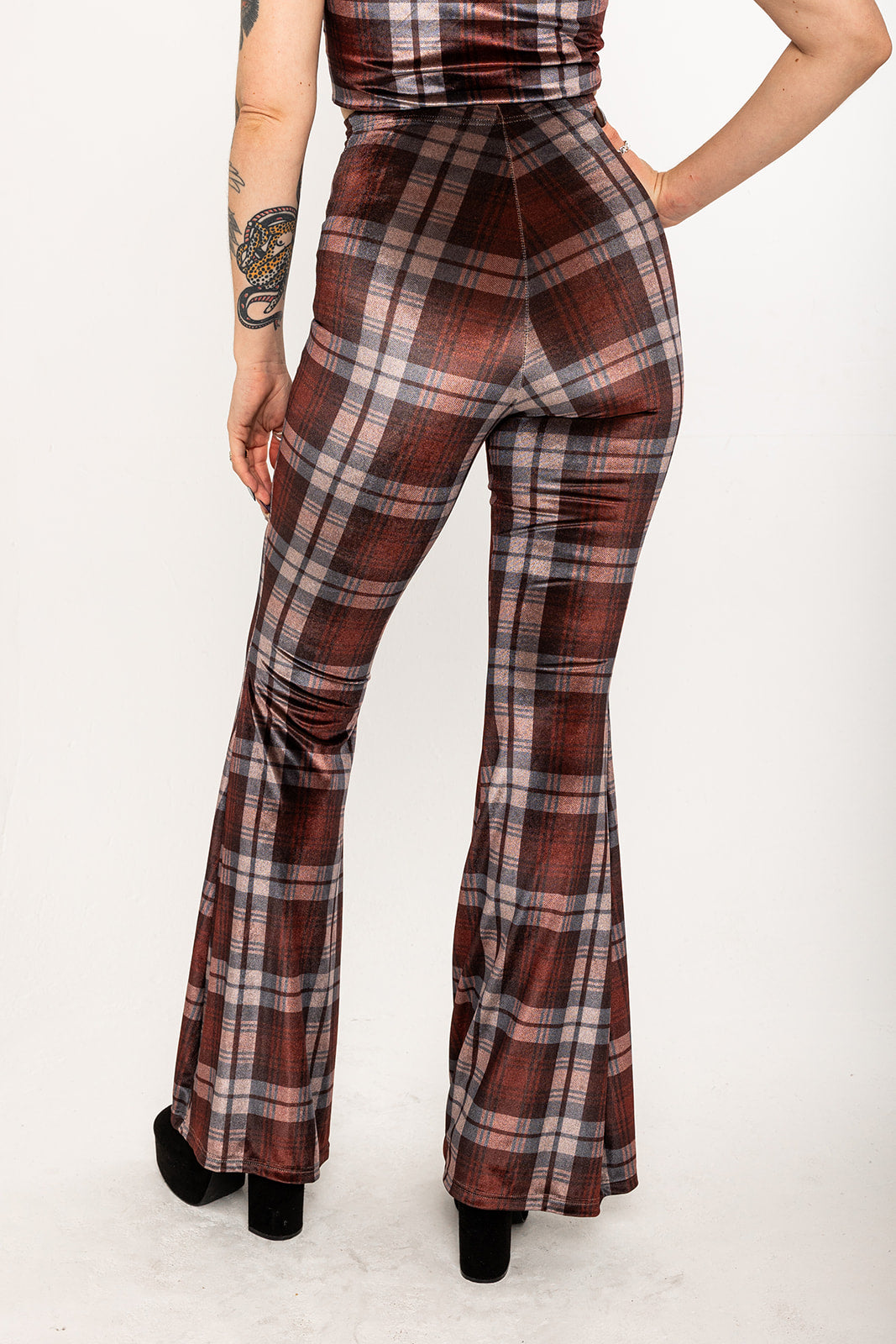 Stevie Flared Trousers - Tartan - Brown