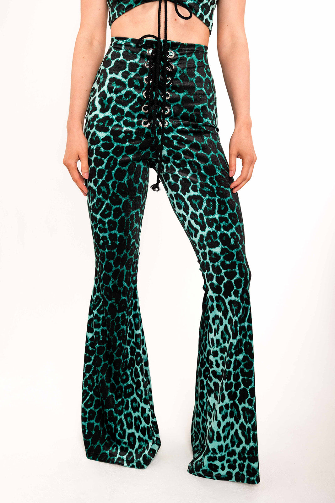 Stevie Flared Trousers - Green Leopard