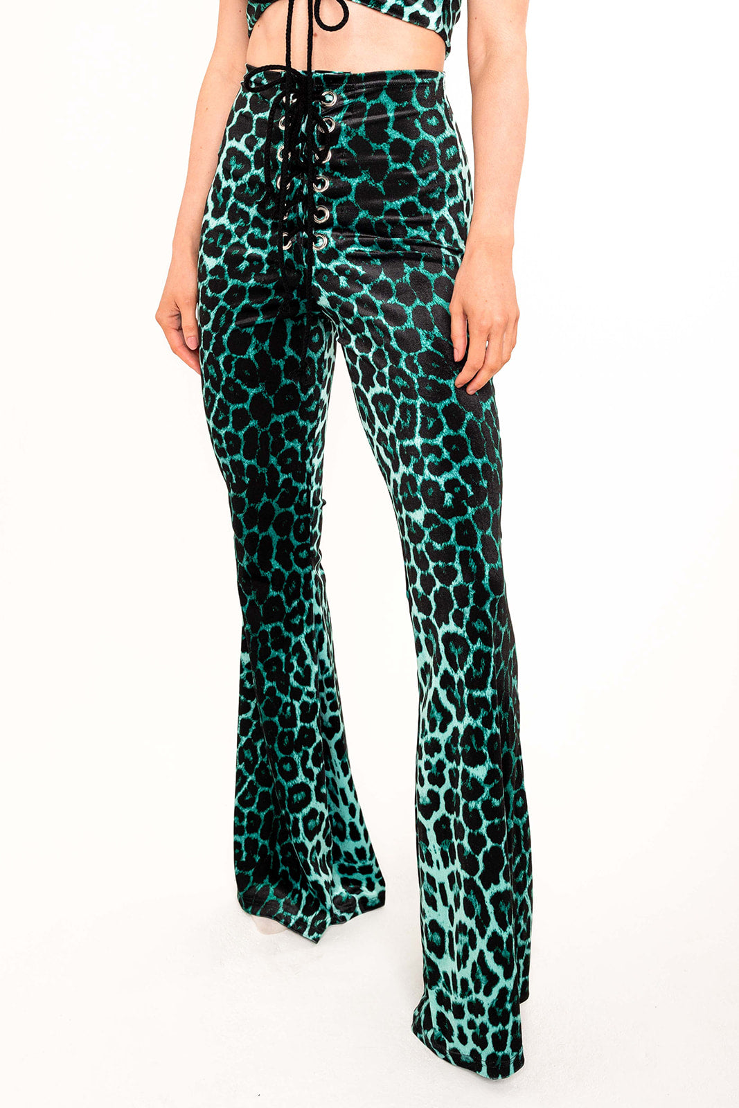 Stevie Flared Trousers - Green Leopard