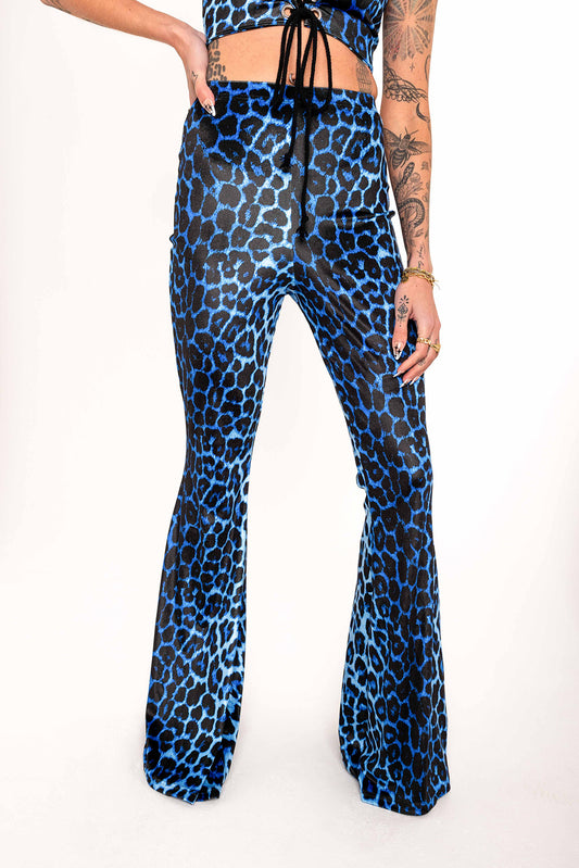 Flared Trousers - Blue Leopard