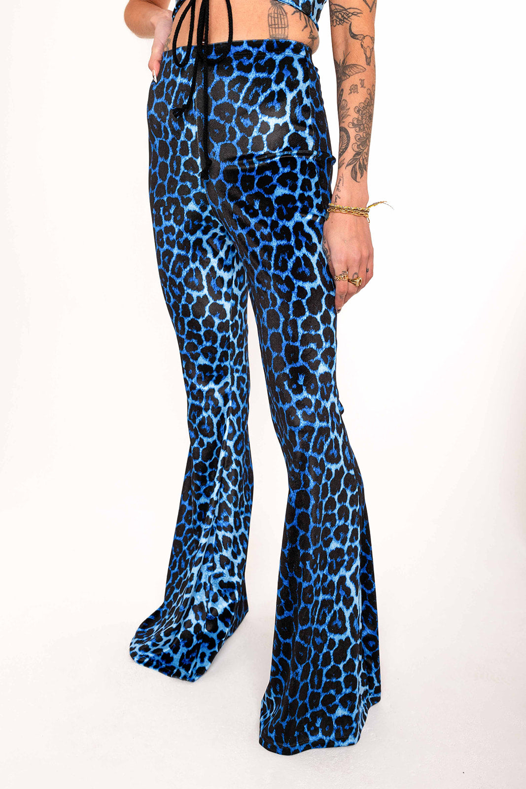 Flared Trousers - Blue Leopard