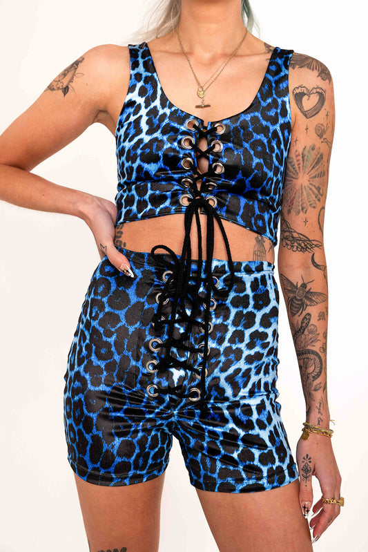 Stevie Shorts in Blue Leopard