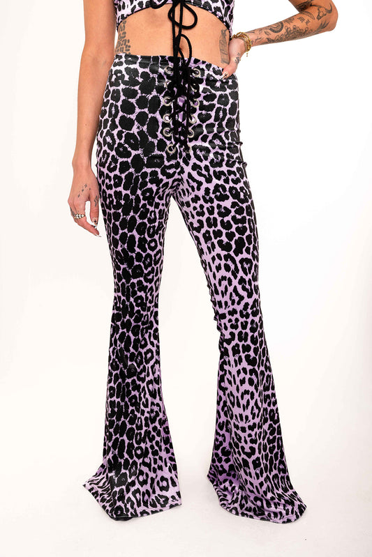 Stevie Flared Trousers - Lavender Leopard