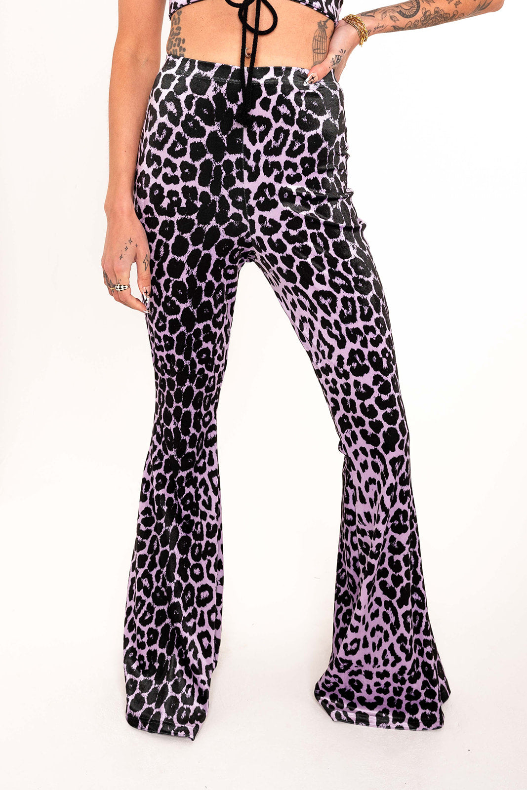 Flared Trousers - Lavender Leopard