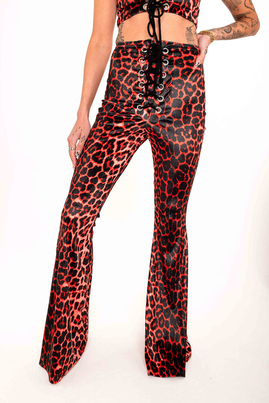 Stevie Flared Trousers - Red Leopard