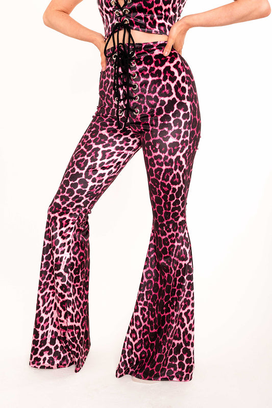 Stevie Flared Trousers - Pink Leopard