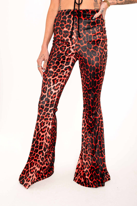 Flared Trousers - Red Leopard