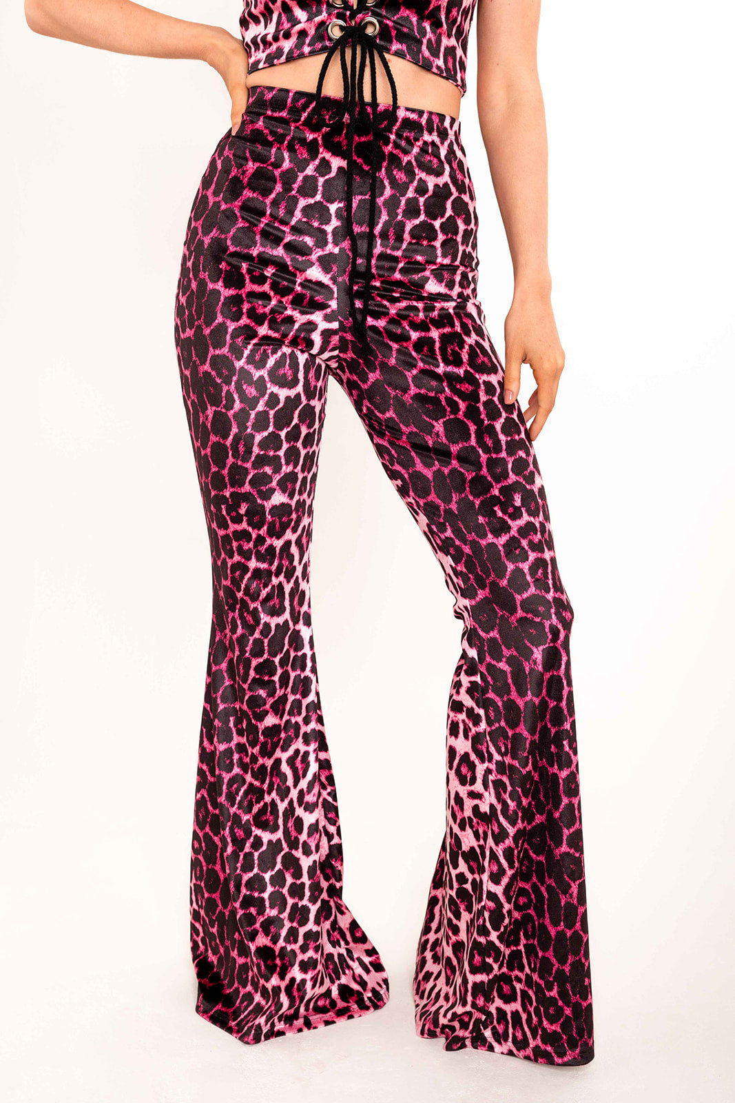 Flared Trousers - Pink Leopard