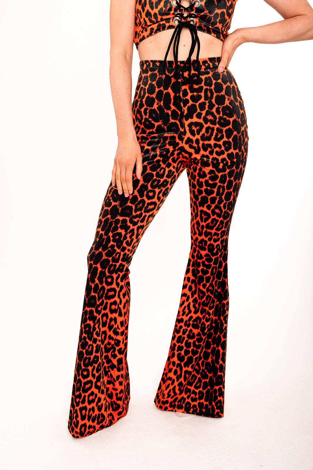 Flared Trousers - Orange Leopard