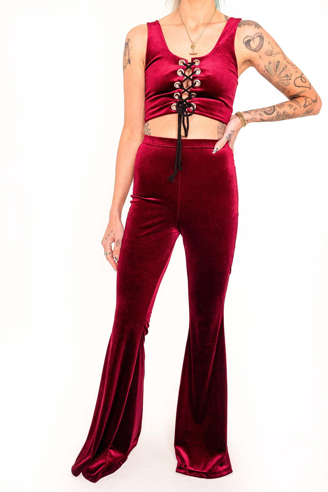 Flared Trousers - Wine