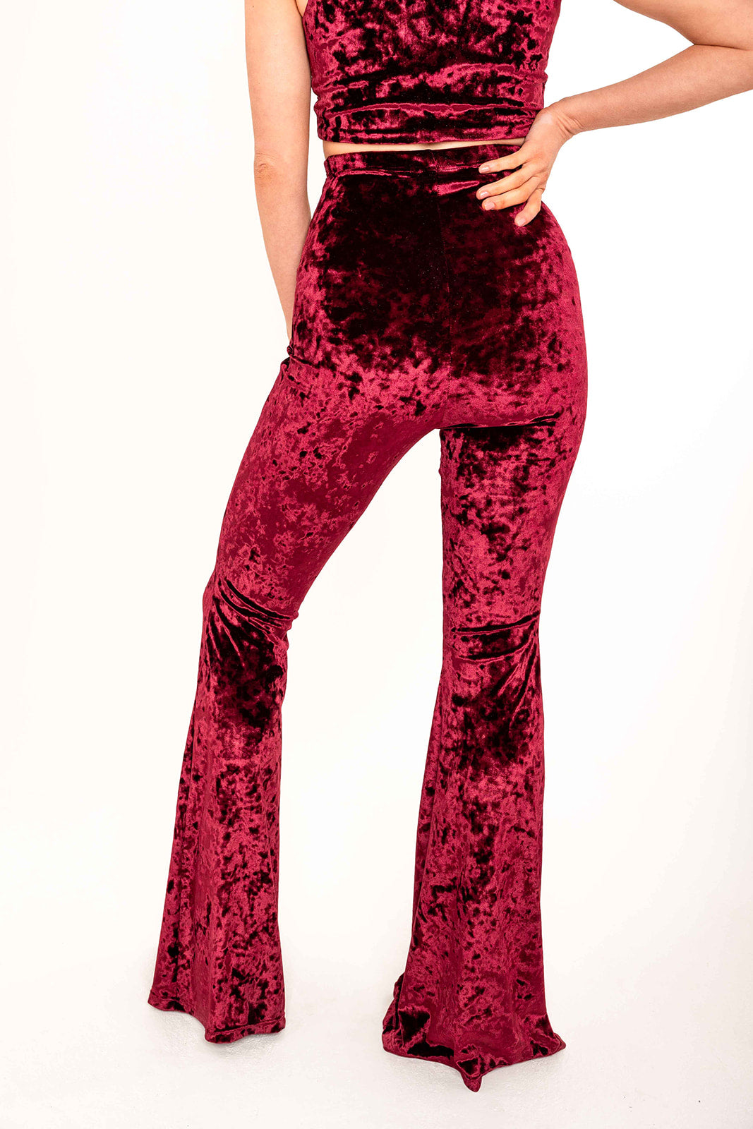 Stevie Flared Trousers - Crushed Velvet - Wine