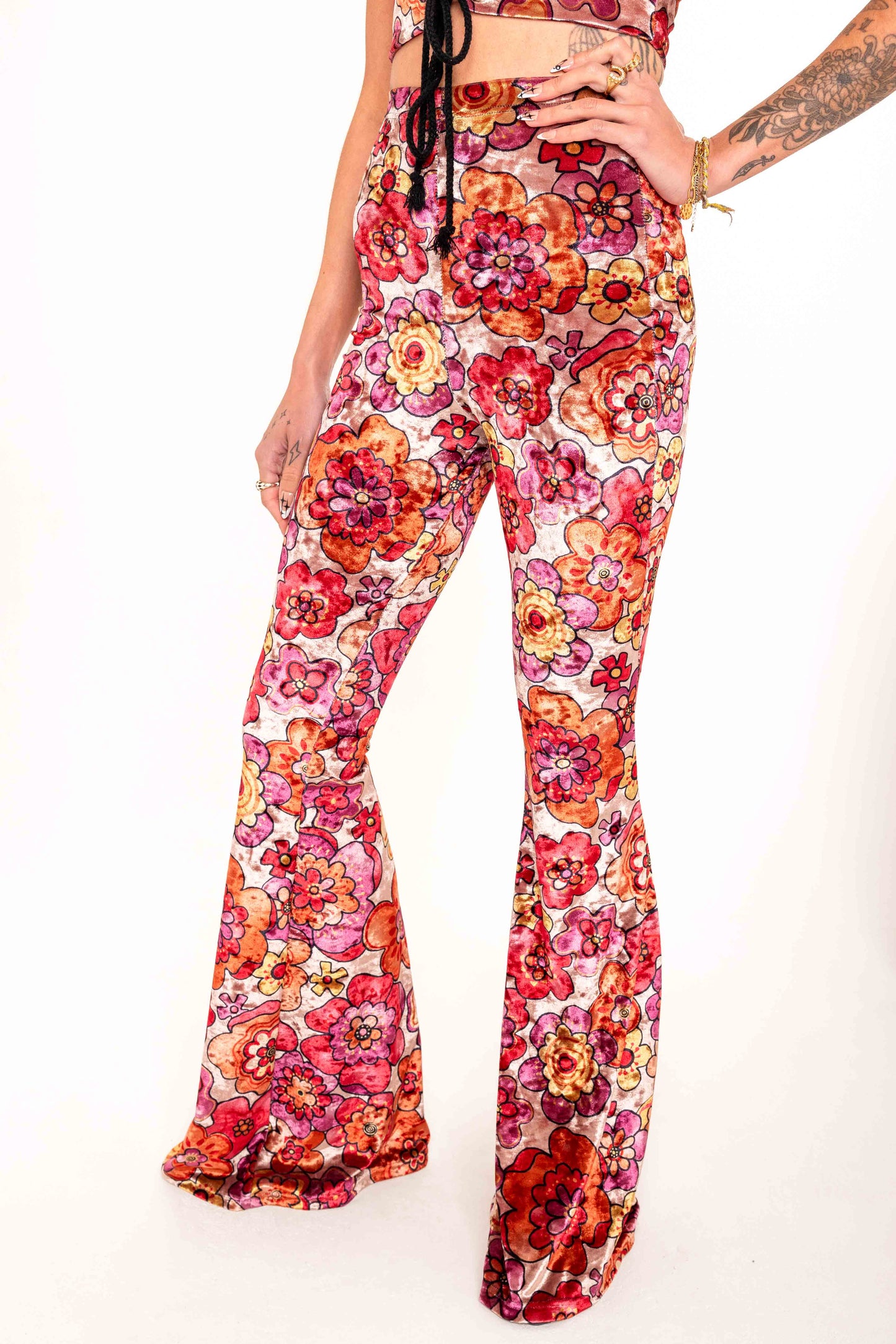 SAMPLE Flared Trousers - Crushed Velvet - Dusky Pink Woodstock