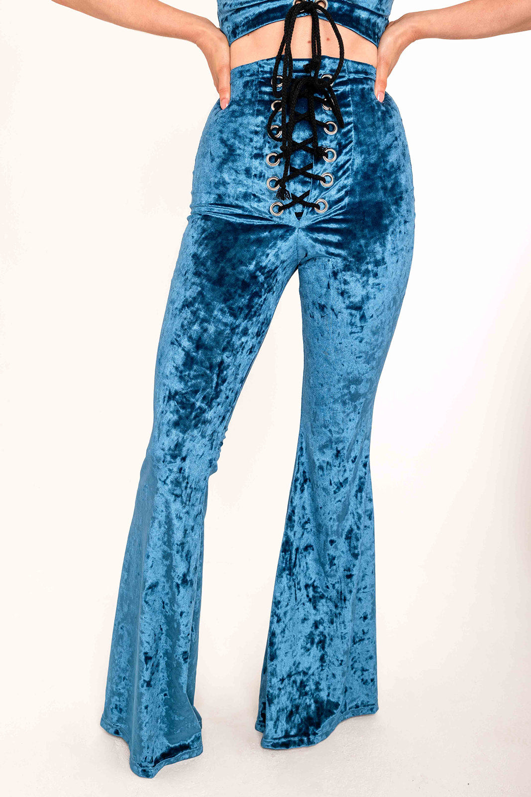 Stevie Flared Trousers - Crushed Velvet - Teal