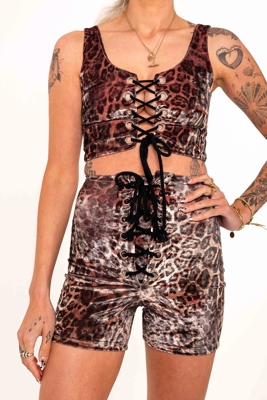 Stevie Shorts in Crushed Velvet - Dusky Pink Leopard