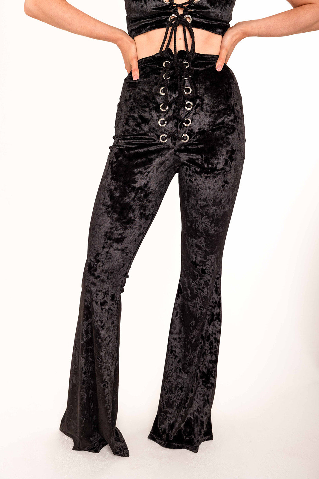 Stevie Flared Trousers - Crushed Velvet - Black