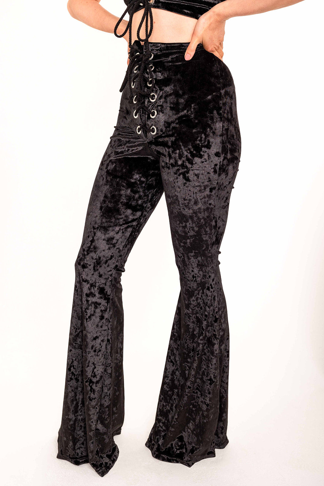 Stevie Flared Trousers - Crushed Velvet - Black