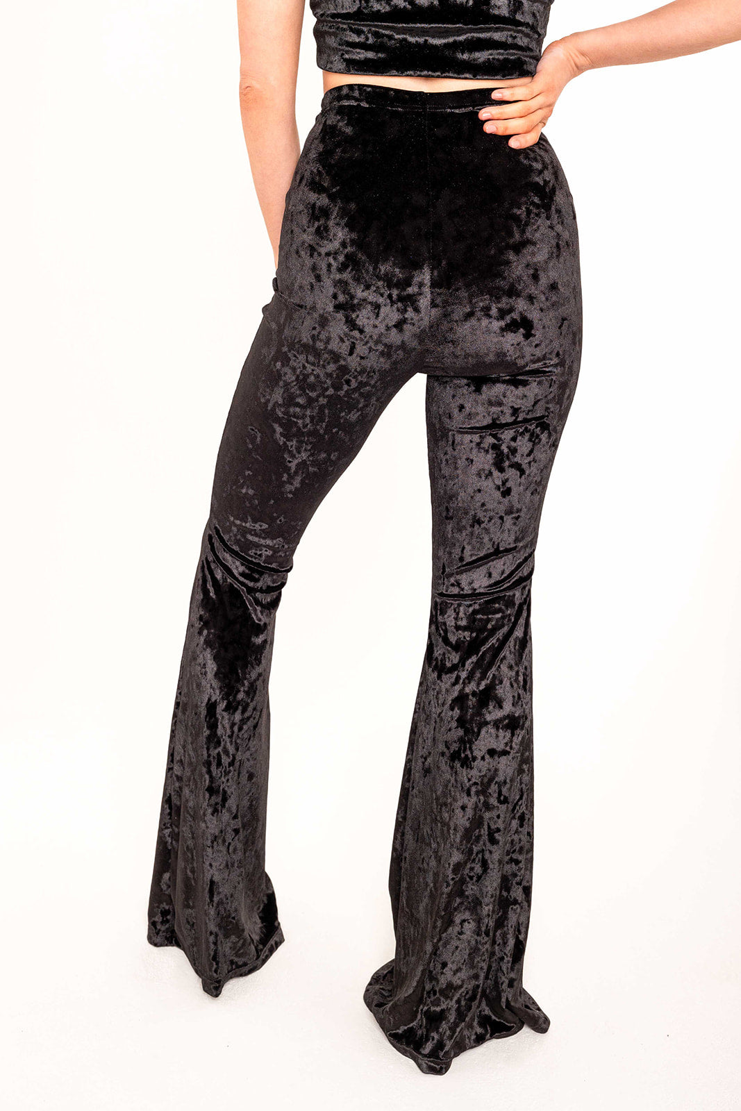 Stevie Flared Trousers - Crushed Velvet - Black