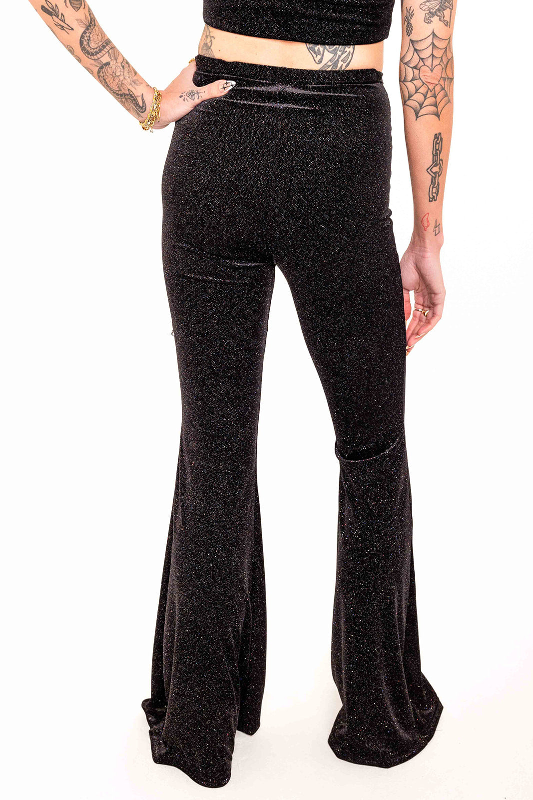 Flared Trousers - Crushed Velvet - Black