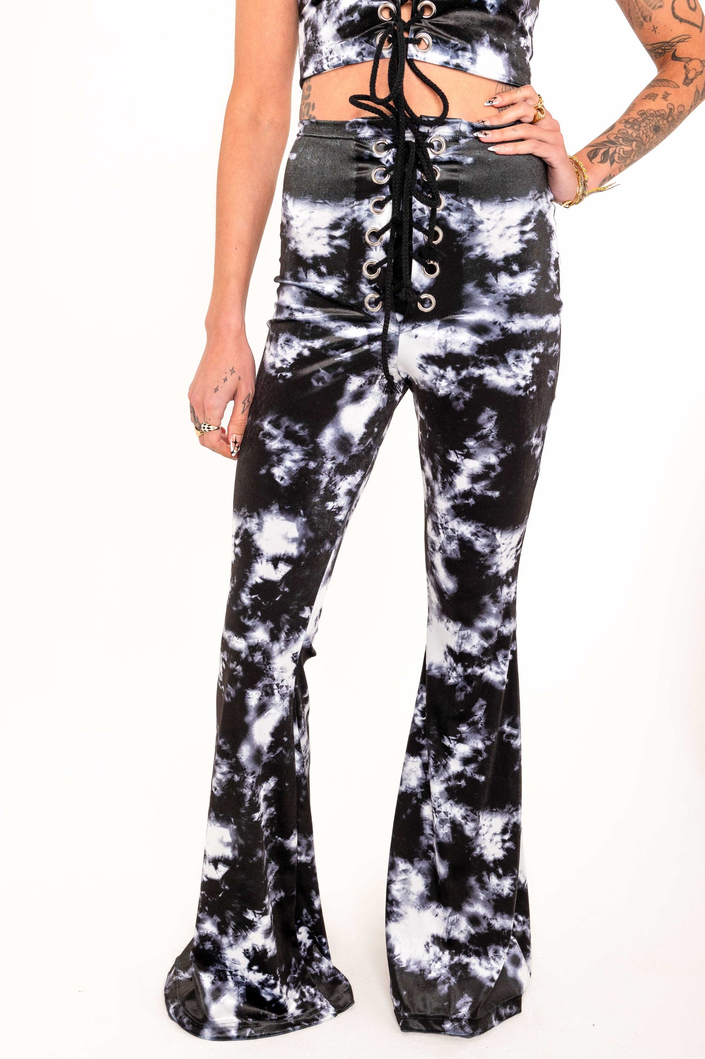 SAMPLE - Stevie Flared Trousers - Tie Dye Black
