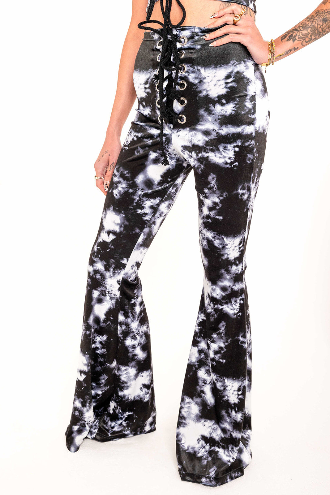 Stevie Flared Trousers - Tie Dye Black