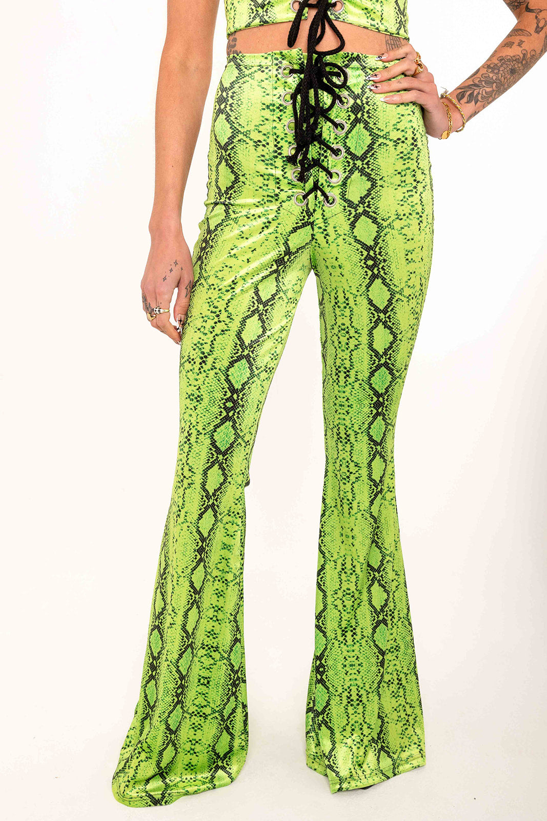 Stevie Flared Trousers - Lime Serpent