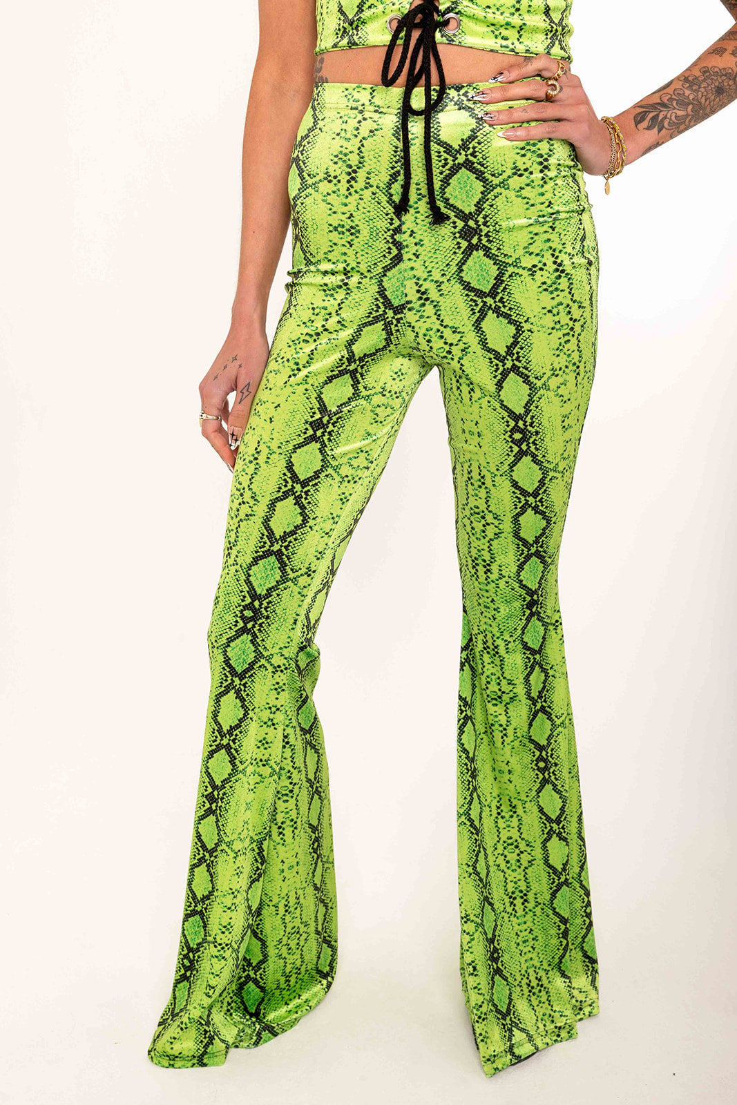 Flared Trousers - Lime Serpent