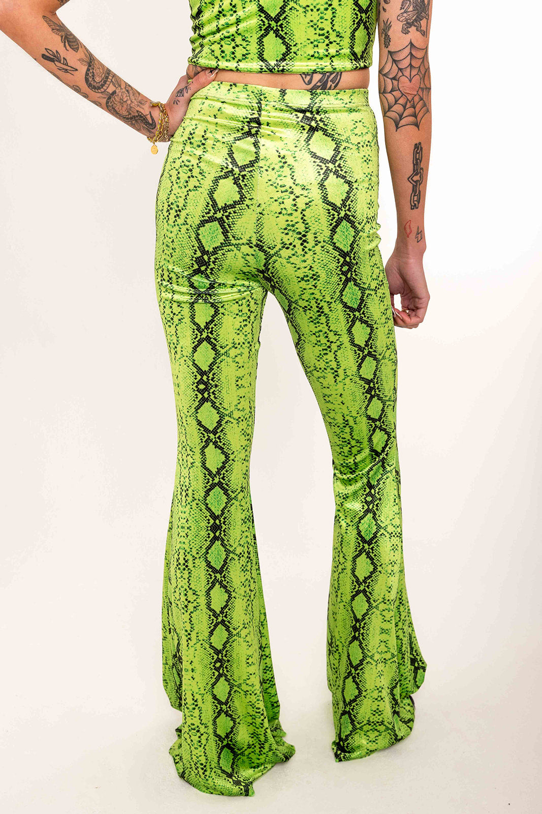 Stevie Flared Trousers - Lime Serpent
