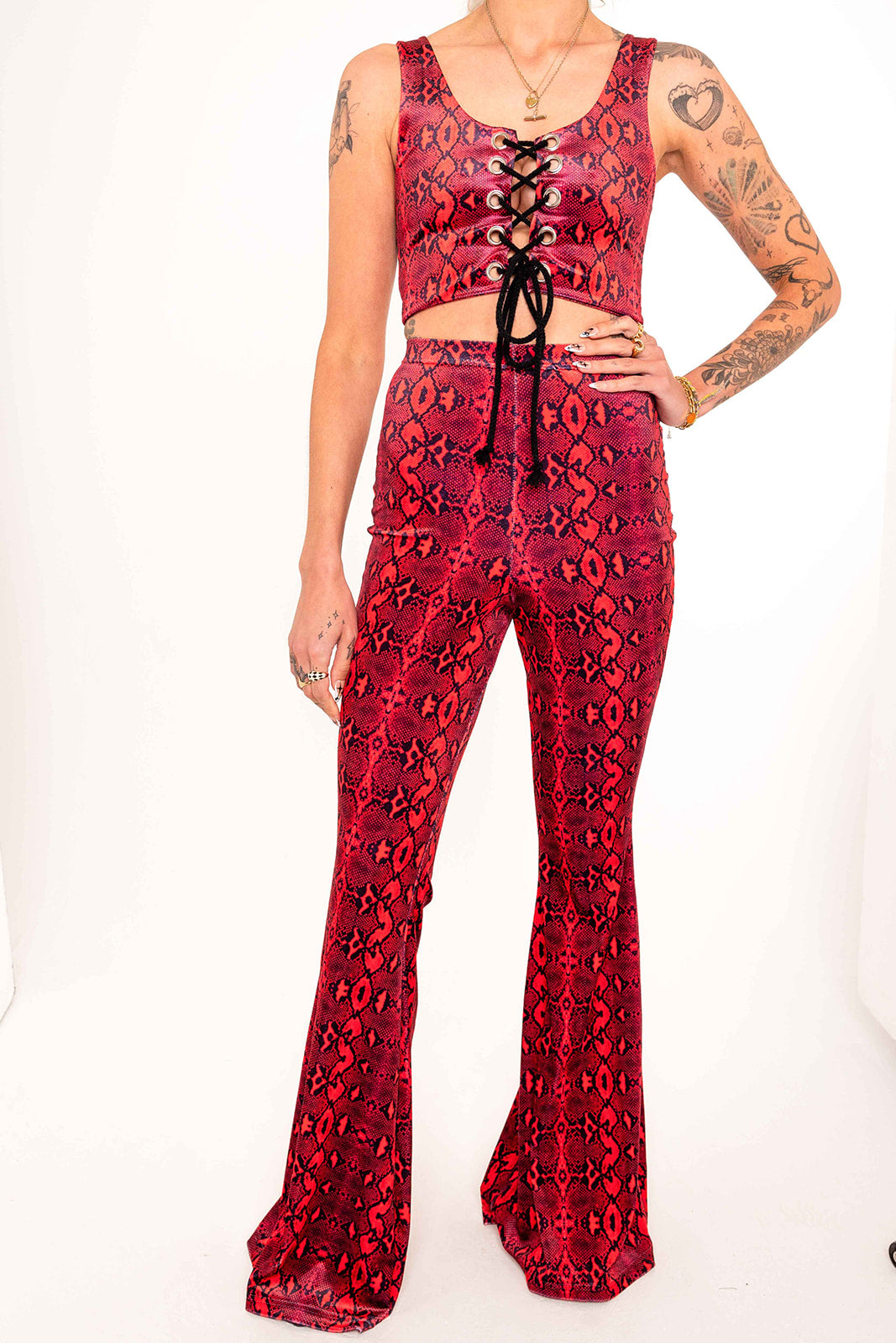 Flared Trousers - Red Serpent