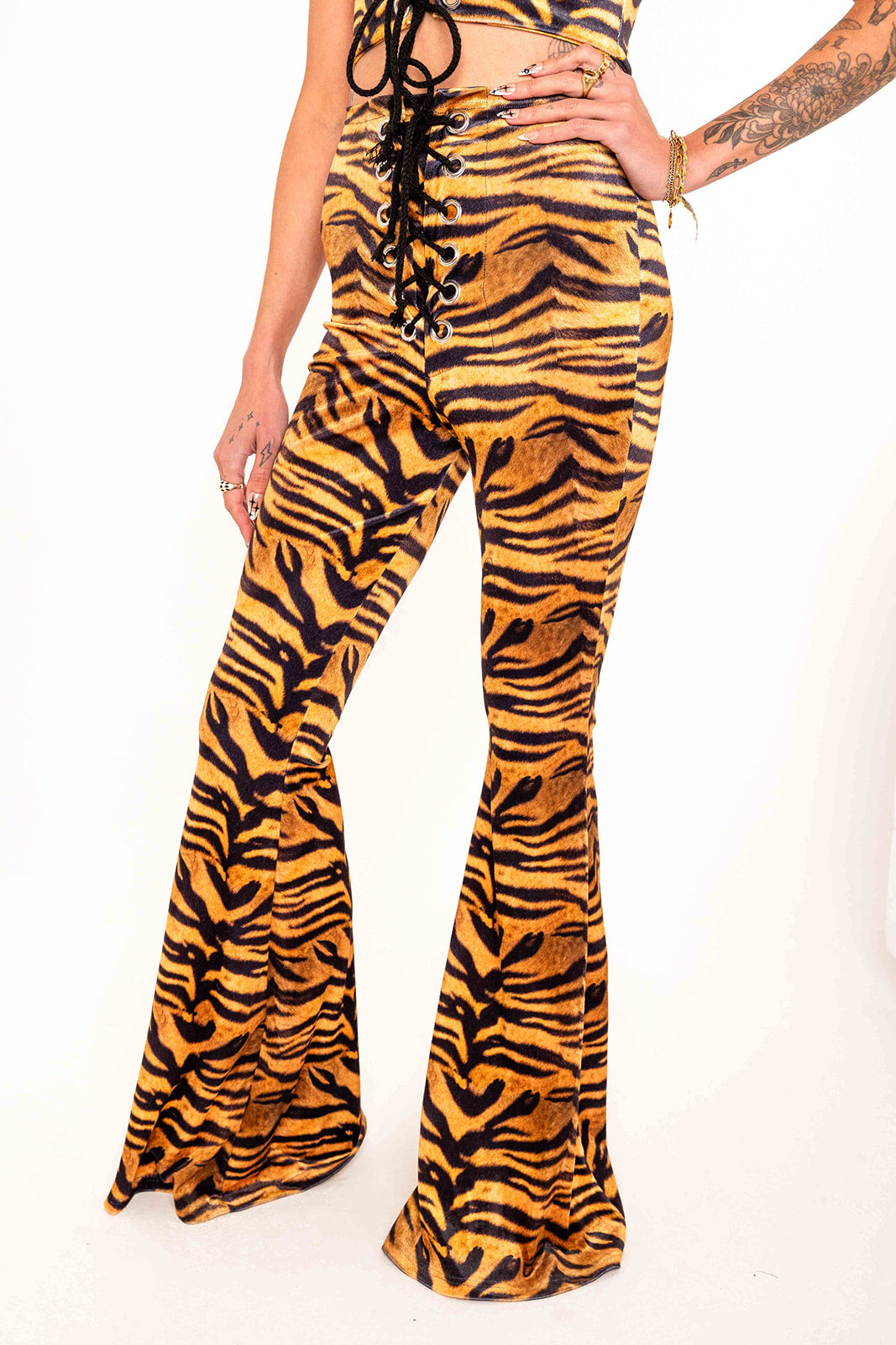 Stevie Flared Trousers - Mustard tiger