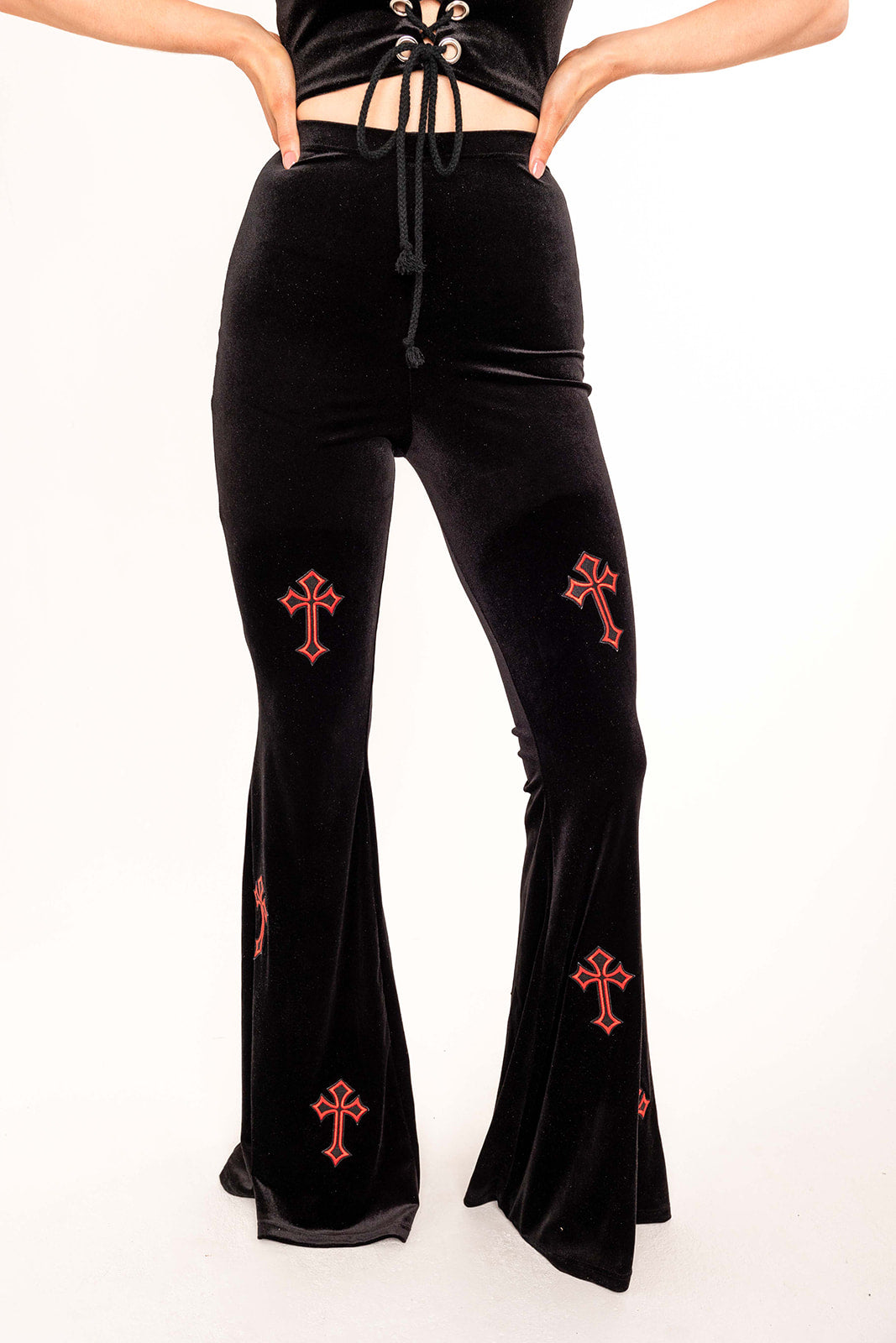 Flared Trousers - Buffy - Black / Red