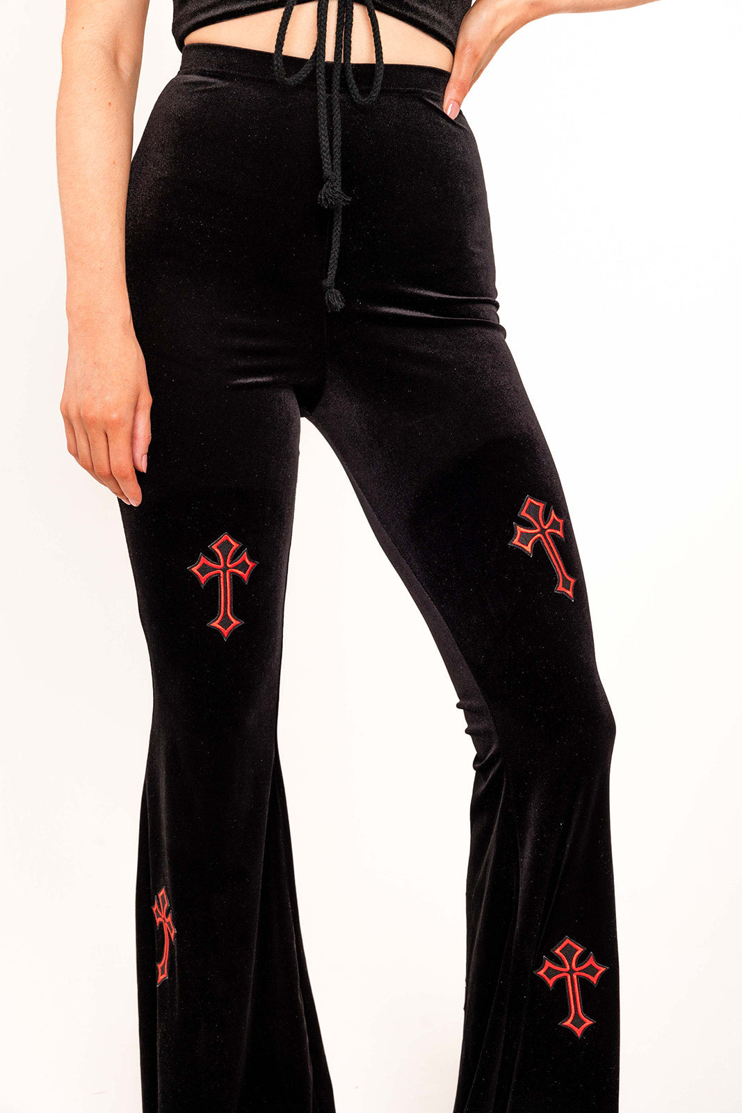 Flared Trousers - Buffy - Black / Red