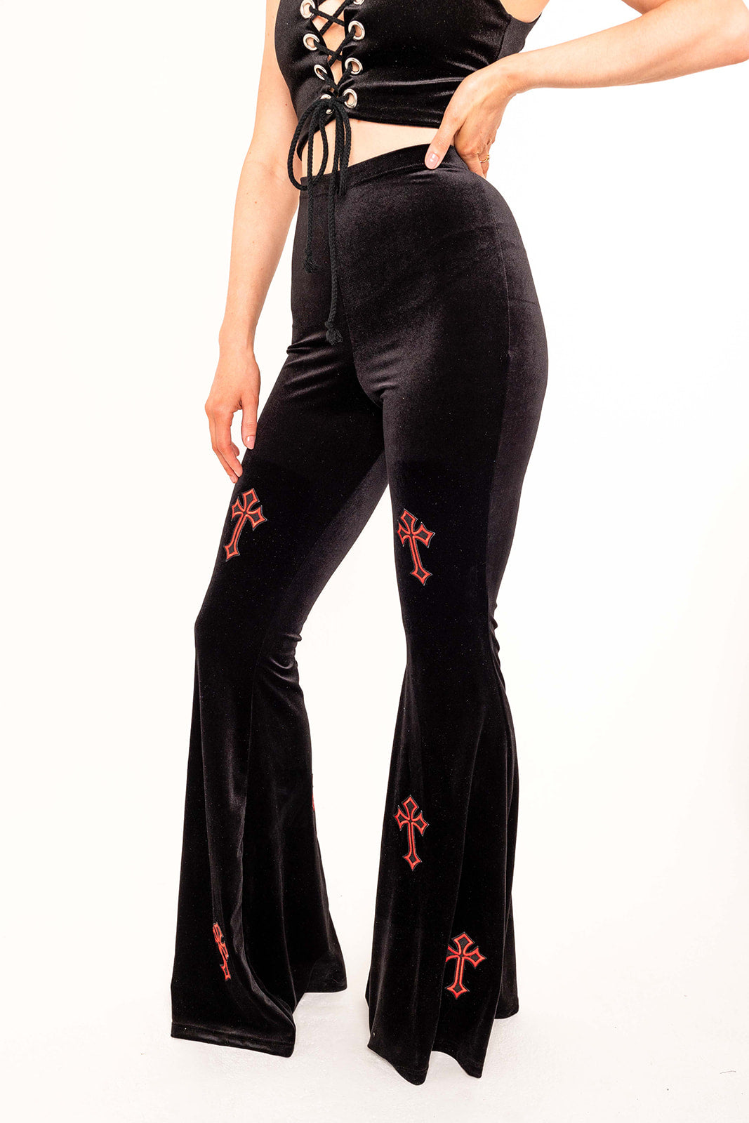 Flared Trousers - Buffy - Black / Red