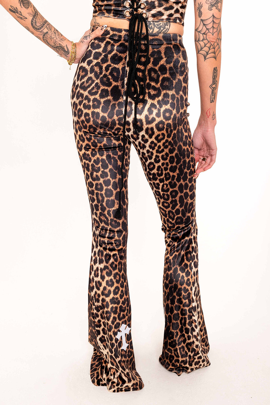 Flared Trousers - Buffy - Golden leopard / White