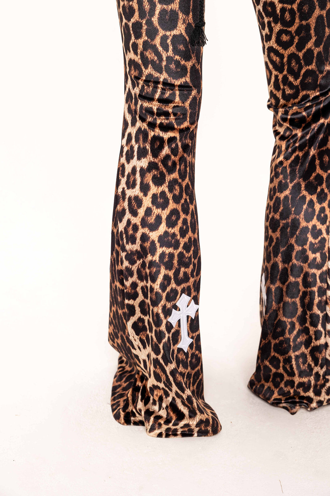 Flared Trousers - Buffy - Golden leopard / White