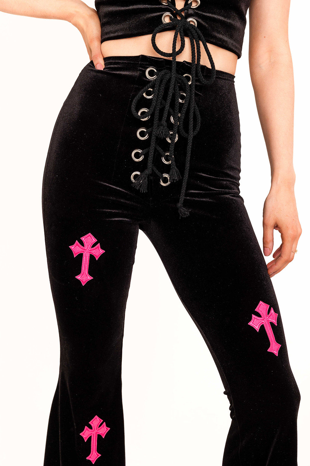 Buffy Flared Trousers - Black / Pink