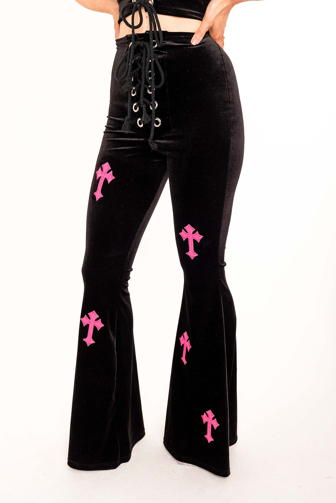 Buffy Flared Trousers - Black / Pink