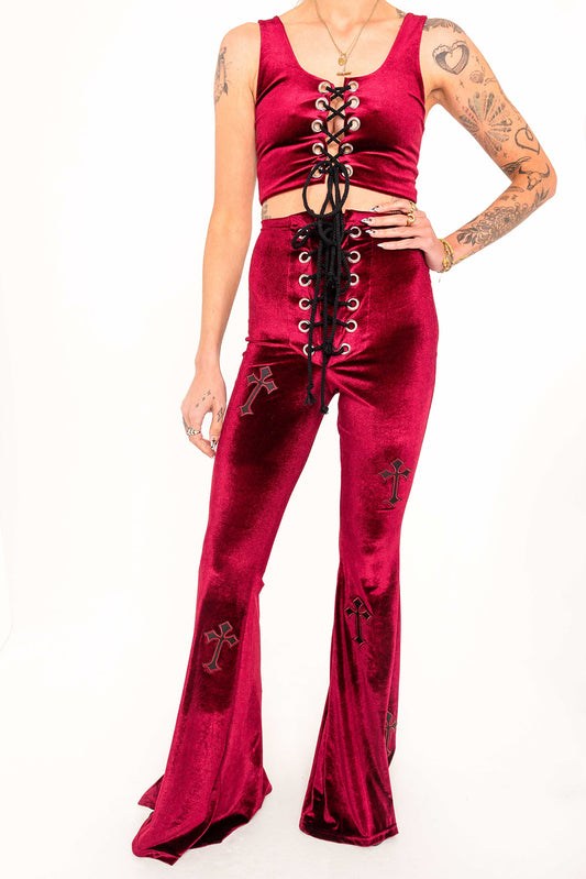 Buffy Flared Trousers - Wine / Burgundy
