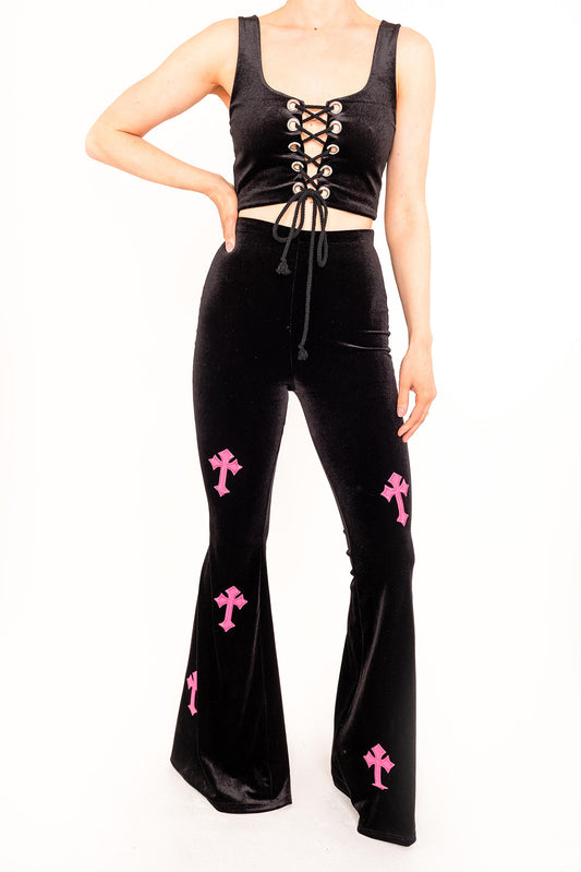 Flared Trousers - Buffy - Black / Pink