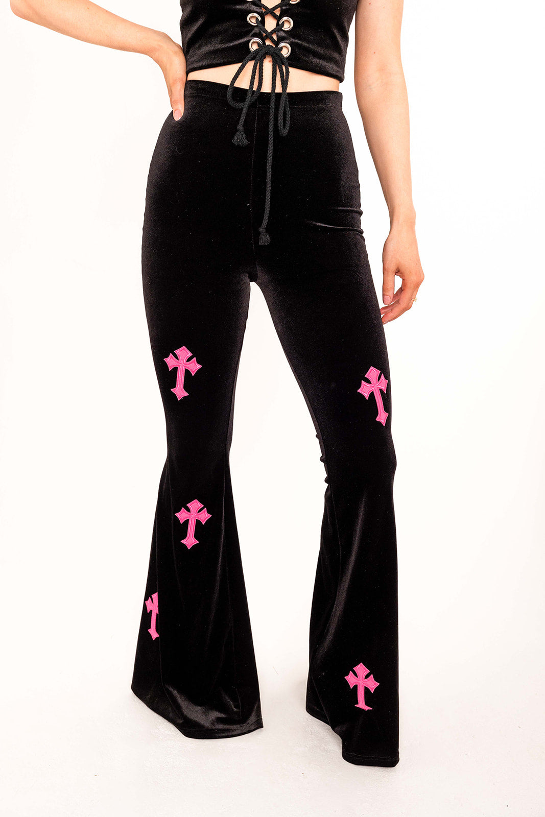 Flared Trousers - Buffy - Black / Pink