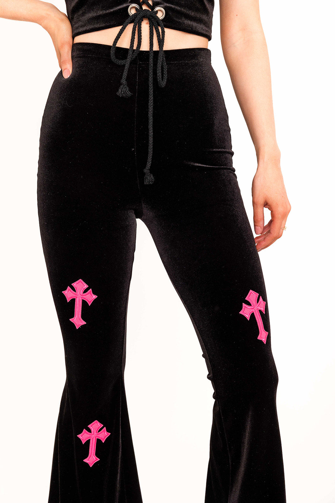 Flared Trousers - Buffy - Black / Pink