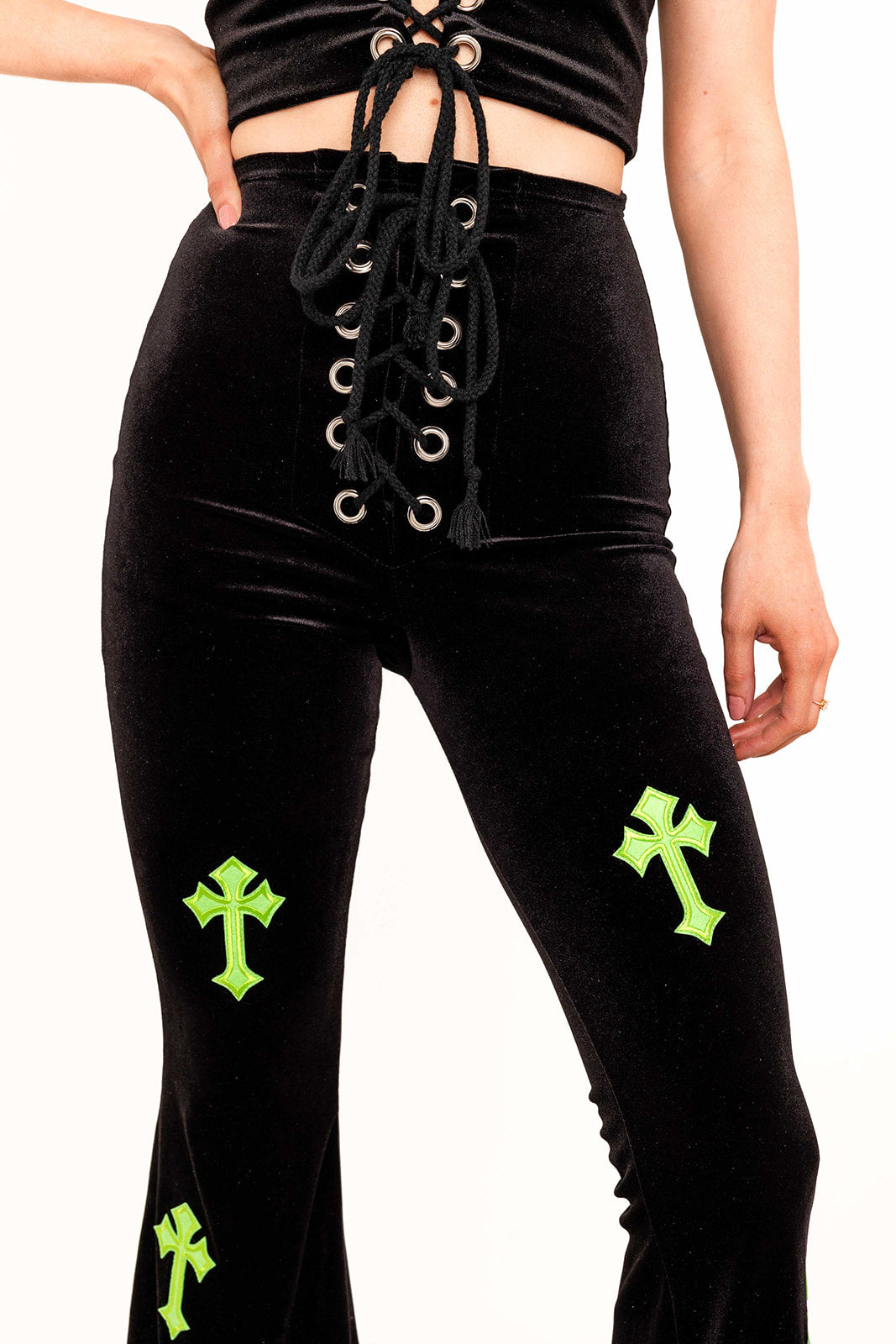Buffy Flared Trousers - Black / Lime