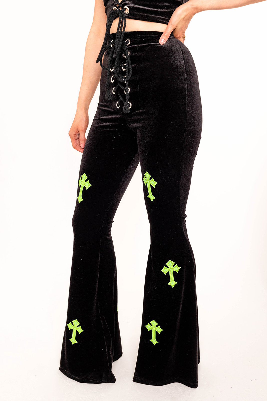 Buffy Flared Trousers - Black / Lime