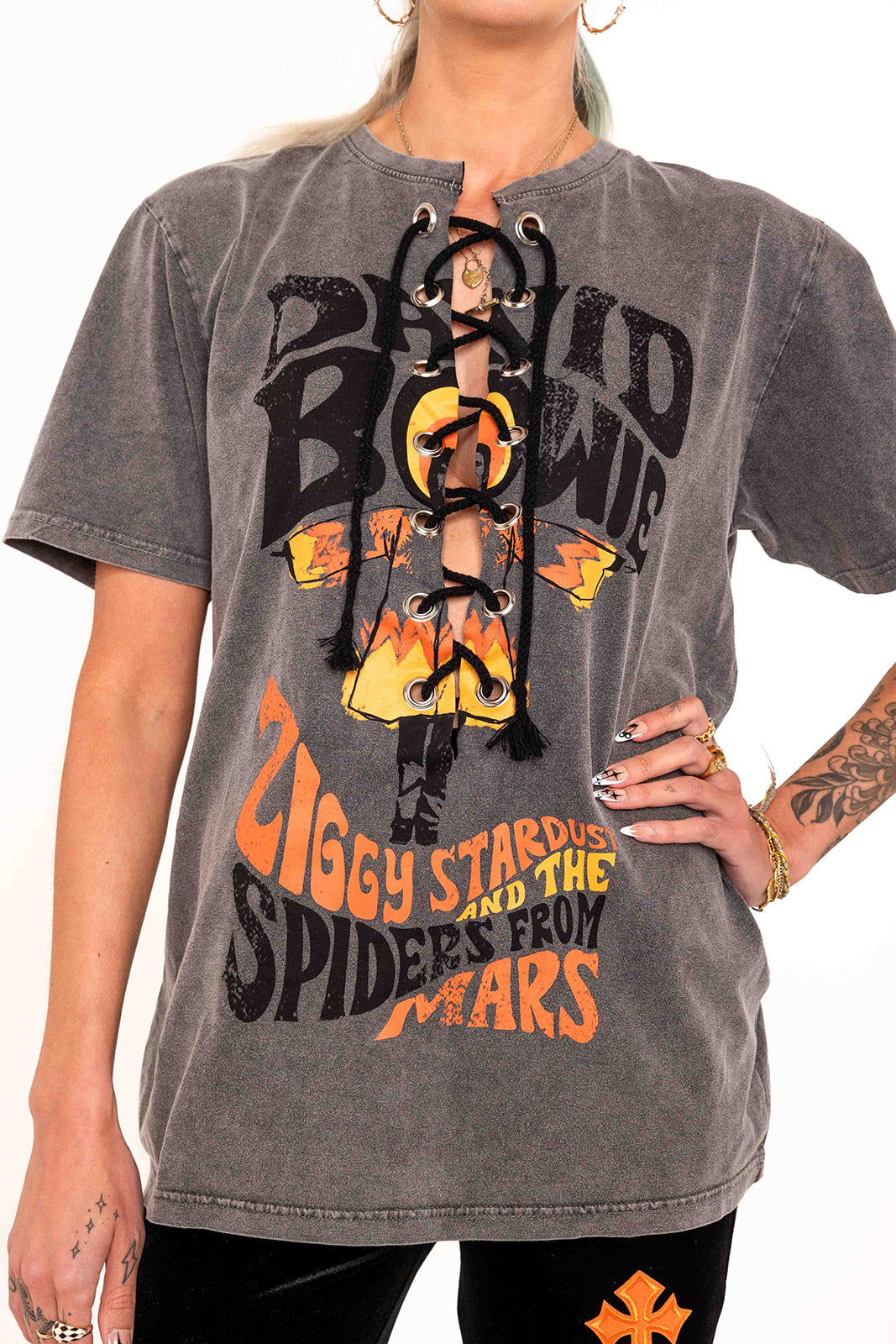 Bowie - Washed out - Ziggy Stardust - Lace Up T-shirt
