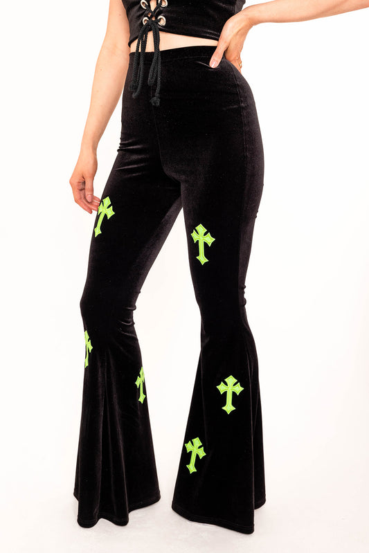 Flared Trousers - Buffy - Black / Lime