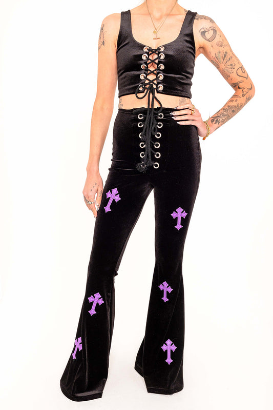 Buffy Flared Trousers - Black / Purple