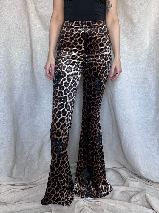 Flared Trousers - Buffy - Golden leopard / Black
