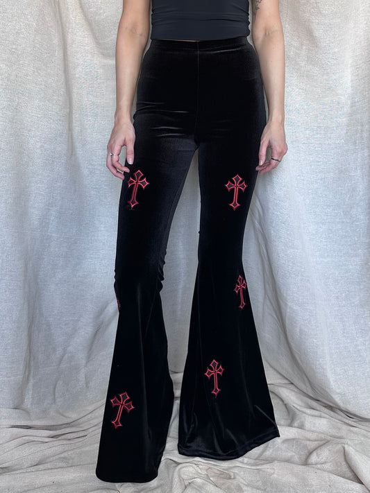 Flared Trousers - Buffy - Black / Red