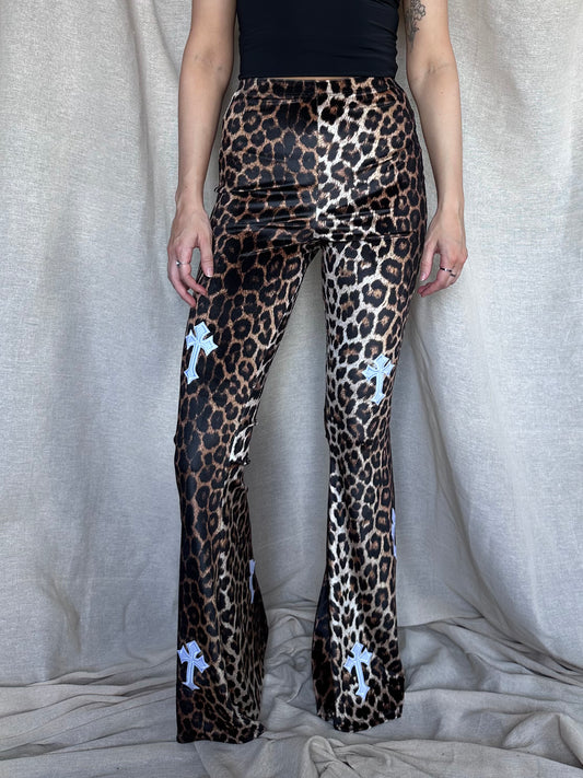 Flared Trousers - Buffy - Golden leopard / White