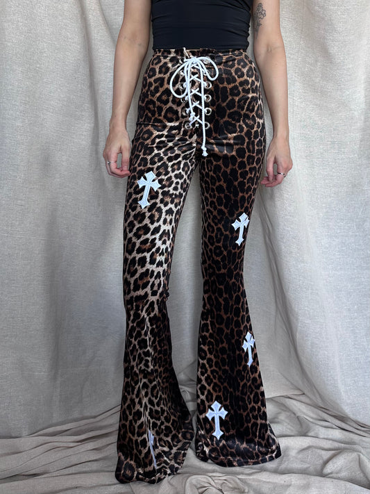Buffy Flared Trousers - Golden Leopard / White